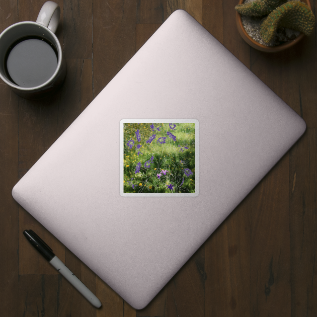 Summer flowers field with bluebells and marigold by IngaDesign